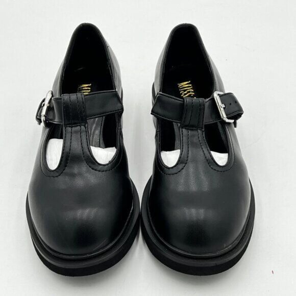 miss left Women Girls Sleek Low Heel Flats Cute Closed Round Toe T-Strap Buckle - Picture 2 of 5